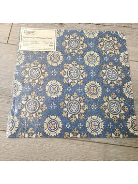Vtg Caspari Ravenna Mosaics Yellow Blue Floral Gift Wrapping Paper Italy